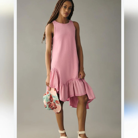 Daily Practice by Anthropologie Asymmetrical Ruffle-Hem Dress Blossom Pink M Med - Picture 1 of 6